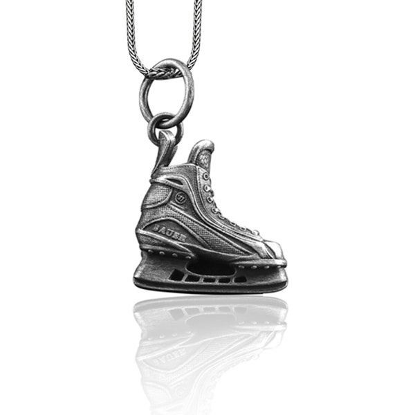 Collier en argent patin de hockey sur glace, bijoux hockey sur glace, breloque en argent fait main patin de hockey, collier pour amateur de sport, pendentif patin de hockey Bauer