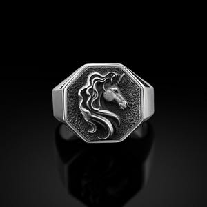 Unicorn Pinky Signet Ring For Men in Sterling Silver, Signet Unicorn Men Ring, Greek Mythology Ring, Rainbow Unicorn Men Jewelry, Men Gifts