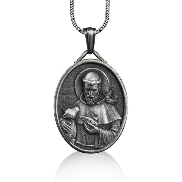St francis personalized medal necklace in silver, Saint francis of assisi faith necklace for catholic, Christian gift