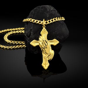 Praying with rosary and cross pendant in 14k gold, 18k gold christian cross necklace for mama, Religious necklace, Gift for sister, Men gift