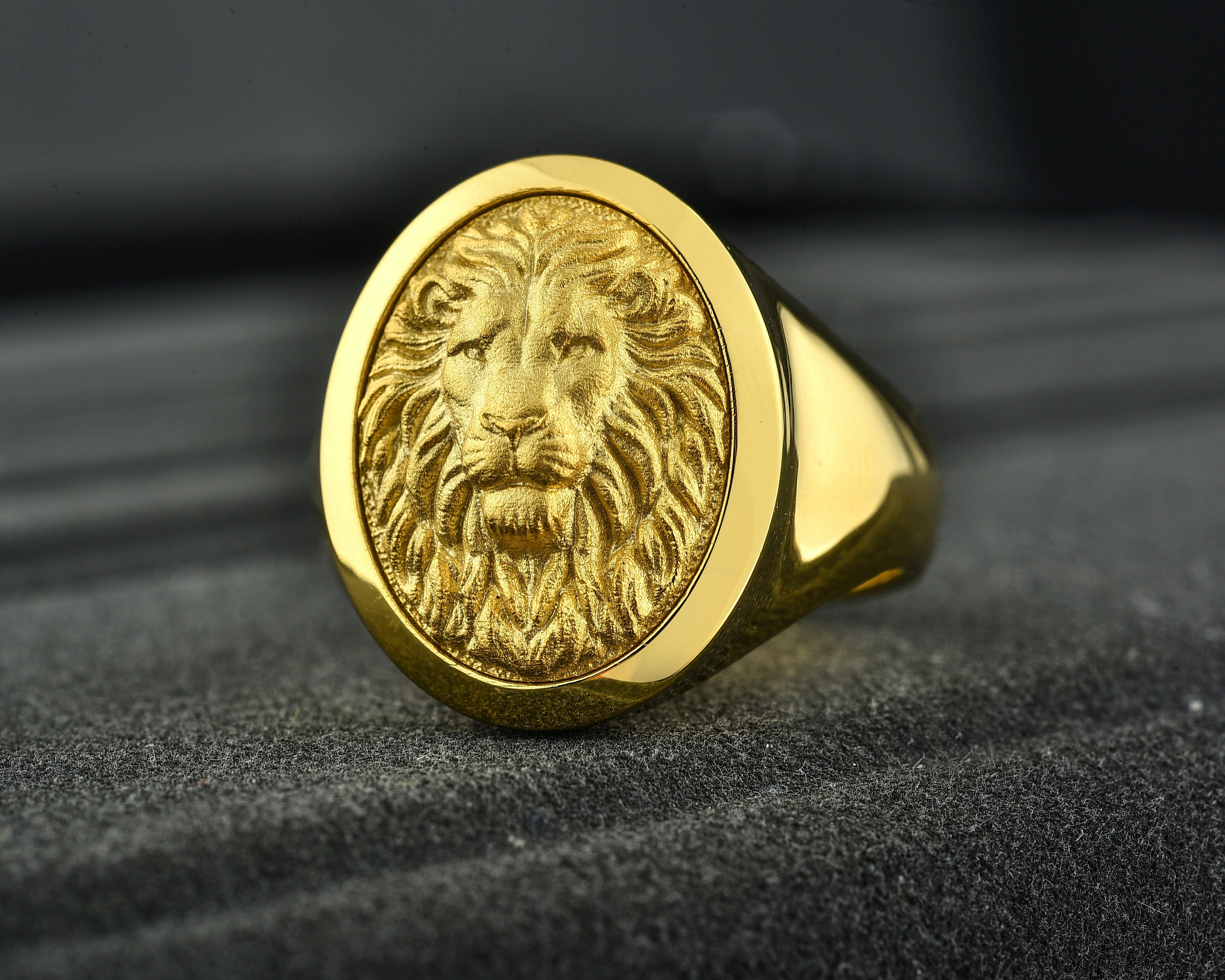 Solid Gold Lion Men's Ring 14K Gold Lion Ring 18K Etsy