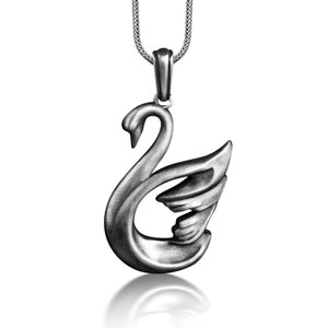 Swan pendant necklace for mama, Aesthetic bird necklace for daughter, 925 silver animal necklace for wife, Crane pendant