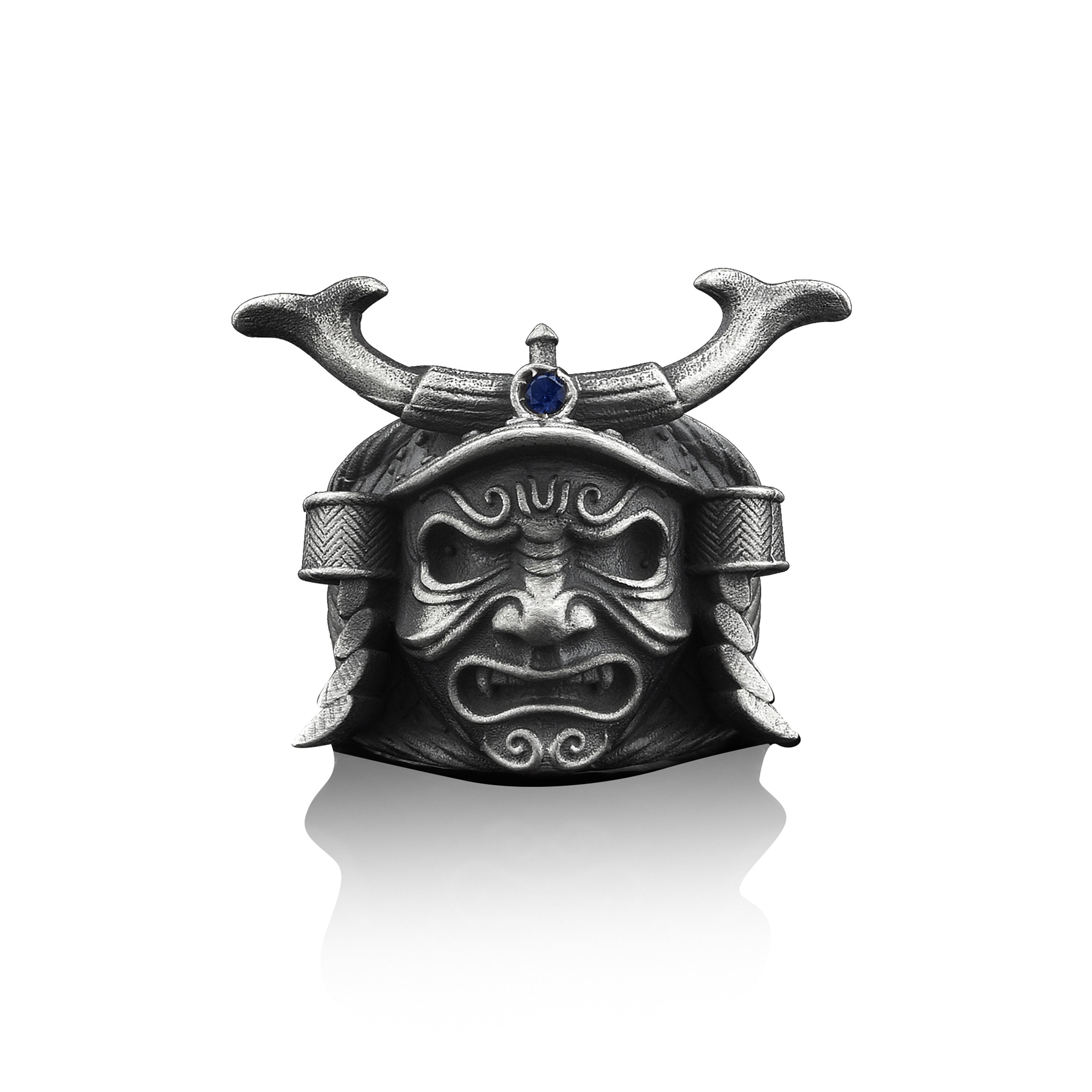 Samurai Helmet Mask Signet Ring Japanese Mythology Jewelry Men