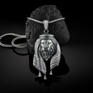 Arabic Keffiyeh African Lion Silver Necklace, Silver Arabic Mens Jewelry, Wild Lion Necklace, Lion Silver Men Jewelry, Necklace For Men