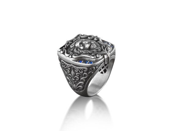BySilverStone Handmade Lion Signet Ring - Sterling Silver 3D Lion Head Ring For Men, Zodiac Leo Gift - View #3