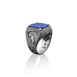 925 Silver gothic gemstone ring, Silver azrael lapis lazuli ring, Fantasy ring, Gemstone ring, Lapis man ring, Punk ring, Remembrance gift