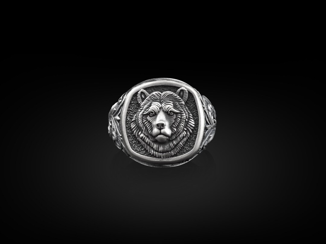 Bear Head Square Signet Ring, Sterling Silver Pinky Signet Rings for ...