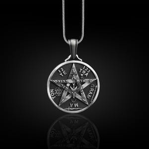 YHWH Tetragrammaton Necklace For Men, Hebrew Necklace in Silver, Jewish Star of David and Pentacle Necklace, Pentagram Necklace For Dad