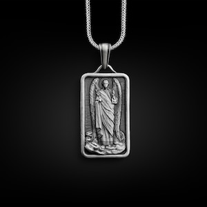 Archangel St Michael pendant necklace, Personalized silver necklace for religious men, Christian necklace for husband