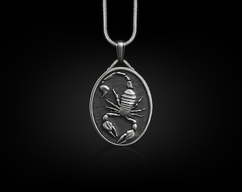 Skorpionhängehalsband i sterlingsilver, Personligt djurhalsband för pojkvän, Skorpionens stjärnteckenhalsband