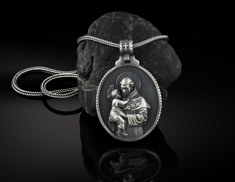 Silver Saint Anthony Necklace Saint Anthony Mens Pendant St - Etsy