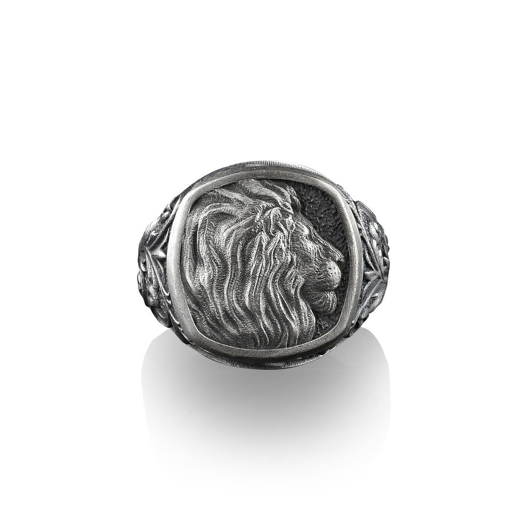 Majestic Lion With Victorian Pattern Silver Men Ring Zodiac - Etsy