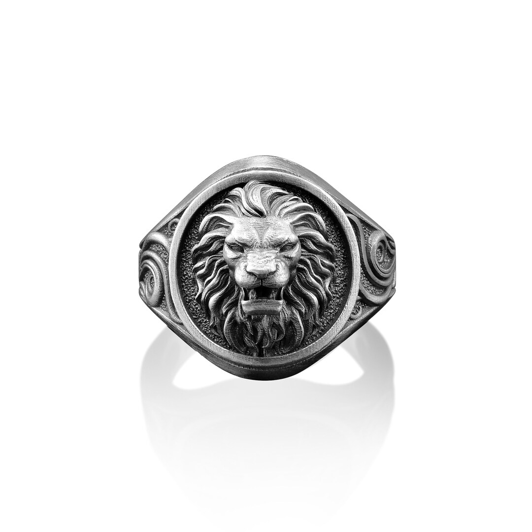 Handmade Lion Sterling Silver Men's Signet Ring - 925 Silver, Boho Lion Design, No Gemstone - View #13