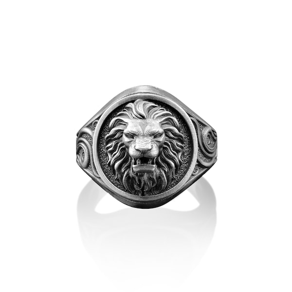 Handmade Lion Sterling Silver Men's Signet Ring, African Lion Boho 925 Silver Man Ring, Lion Men Ring, Wild Lion Men's Jewelry, Gift For Him