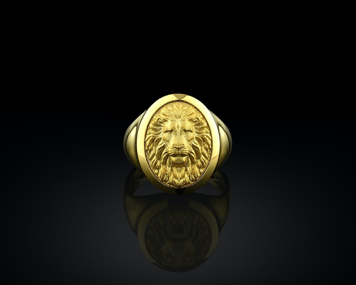 Gold Lion Men's Ring 14K Gold Lion Ring 18K Gold Etsy