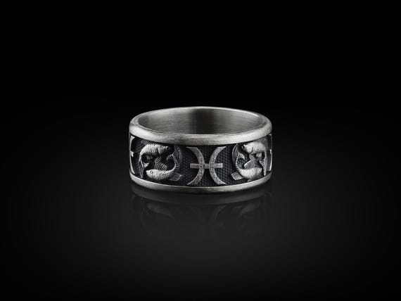 Aquarius Zodiac Ring - 925 Sterling Silver, Handmade Personalized Astrology Band For Men & Women