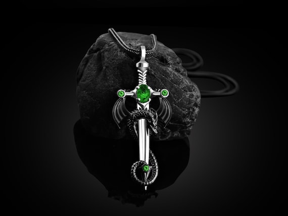 Gioiello Tema Drago Collana Uomo Con Ciondolo Drago E Spada - Argento Sterling 925, Regalo Per Festa Del Papà O Uomini | Design Detagliato Collana Maschile Con Simboli - 5