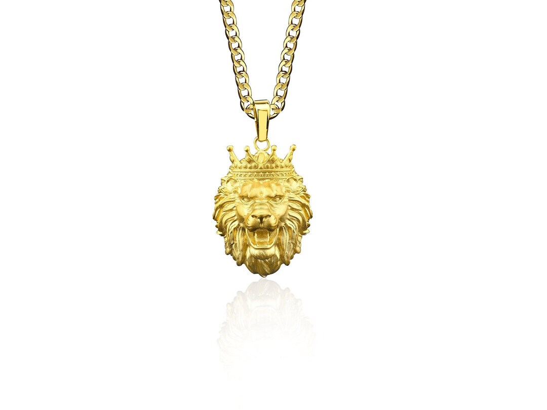 Solid Gold Lion King Men Pendant Lion Head Men Necklace 10K Etsy