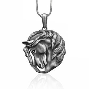 Maned Horse Handmade Sterling Silver Men Charm Necklace, Horse Silver Men Jewelry, Maned Horse Pendant, Animal Necklace, Memorial Mens Gift