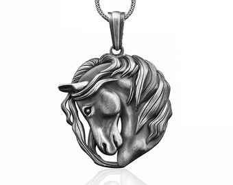 Maned Horse Handmade Sterling Silver Men Charm Necklace, Horse Silver Men Jewelry, Maned Horse Pendant, Animal Necklace, Memorial Mens Gift