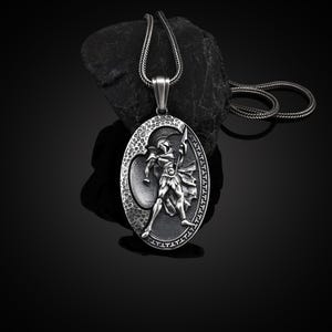 Silver Sparta Men Necklace, Spartan Warrior Pendant, Gladiator Pendant, Handmade Spartan Medal, Sterling Silver Oxidized Jewelry, Men Gift