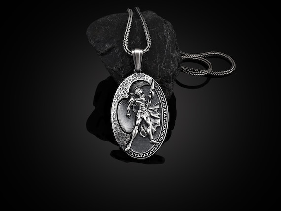 Silver Sparta Men Necklace, Spartan Warrior Pendant, Gladiator Pendant, Handmade Spartan Medal, Sterling Silver Oxidized Jewelry, Men Gift