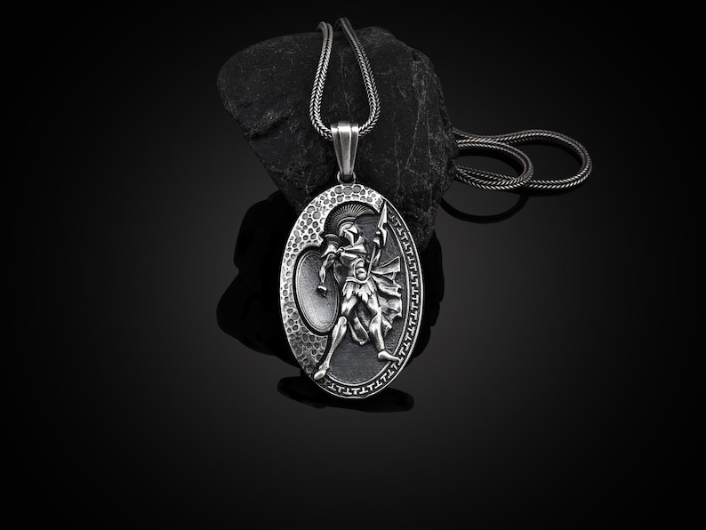 Silver Sparta Men Necklace, Spartan Warrior Pendant, Gladiator Pendant, Handmade Spartan Medal, Sterling Silver Oxidized Jewelry, Men Gift image 1
