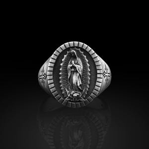 Our Lady of Guadalupe Signet Ring For Men , Guadalupe Christian Sterling Silver Ring, Virgin Mary Ring, Family Ring, Christian Men Gift