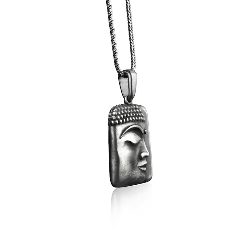 Buddha Spiritual Necklace for Men in Silver, Oxidized Buddhist Necklace ...
