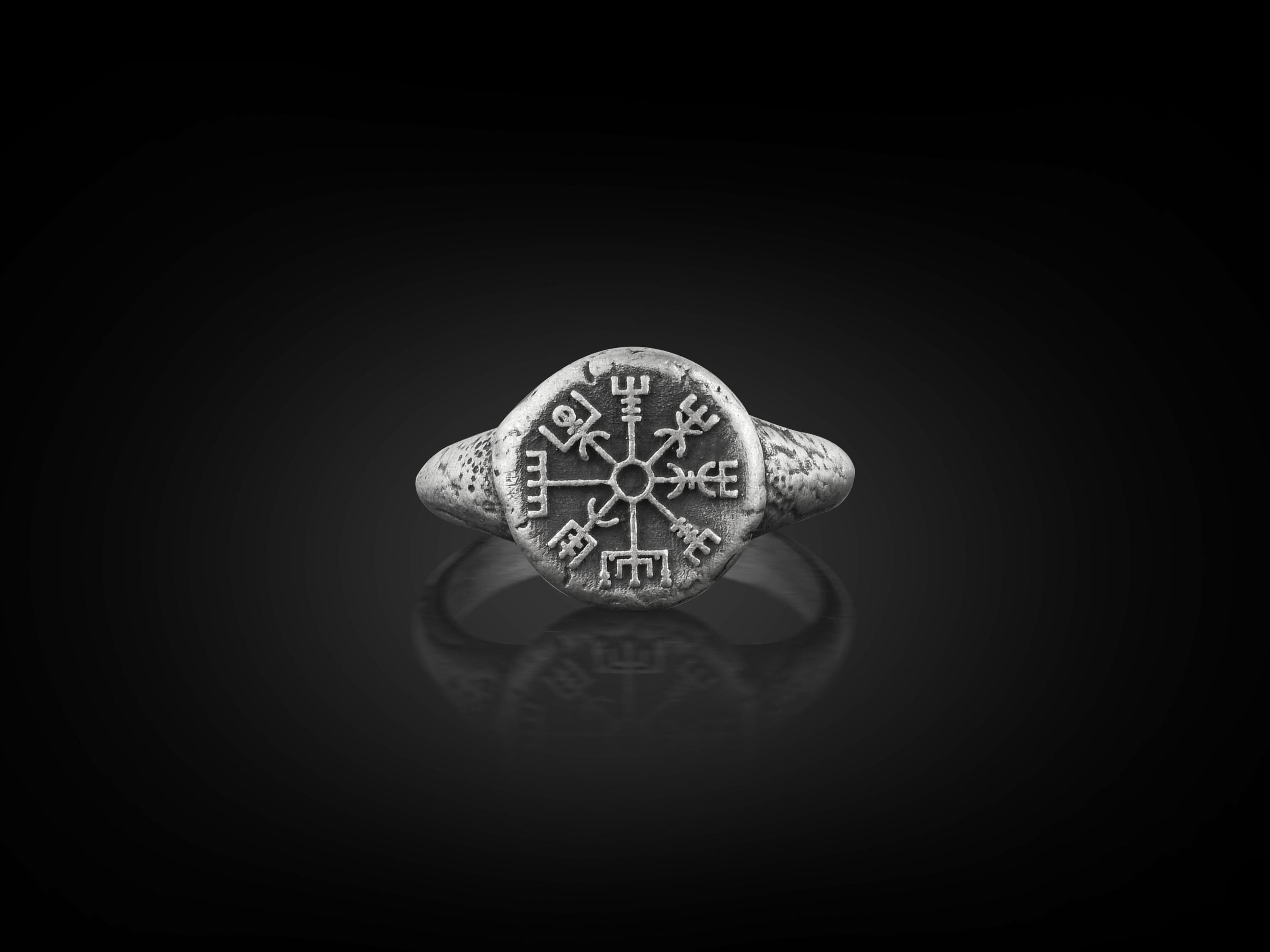 Vegvisir Pinky Signet Ring For Men, Viking Wayfinder Norse Mythology Ring in Sterling Silver, Nordic Ring For Husband, Compass Ring For Dad