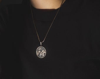 Black Forest Mountain Silver Necklace, Wild Life Engraved Handmade Silver Necklace, Climbers Necklace, Travel Necklace, Adventure Gift, Berg