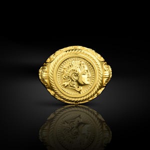 14k gold Alexander the great mens signet ring, Macedonian ring for boyfriend, Ancient greek ring for husband, Wedding men gold gift jewelry