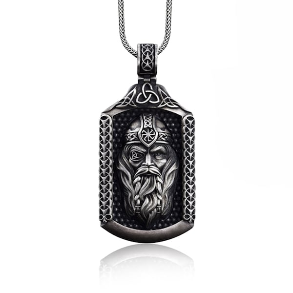 Viking God Odin Necklace For Men in Sterling Silver, Viking Jewelry, Scandinavian Odin Pendant, Men Gift Pendant, Viking Gift Men's Jewelry