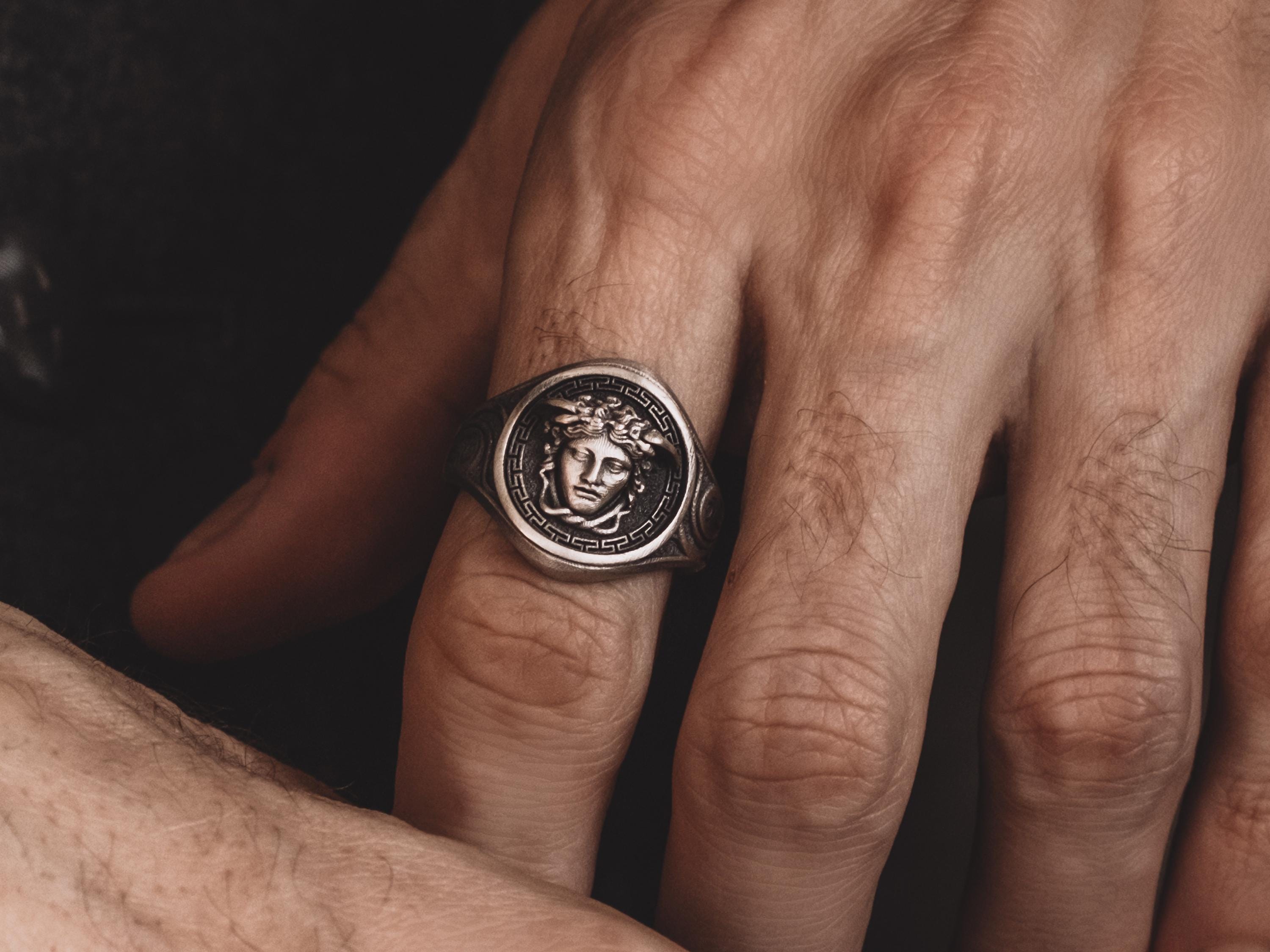 Mythology Rings Silver Medusa Ring in Greek Mythology Style, Detailed Silver Signet ...