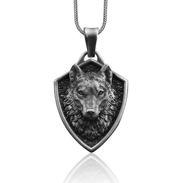 Nordischen Mythologie Wolf Handgemachte Sterling Silber Männer Anhänger Halskette, Wikinger Wolf Schmuck, Fenrir Wolf Kopf Anhänger mit Kette, Tier Halskette