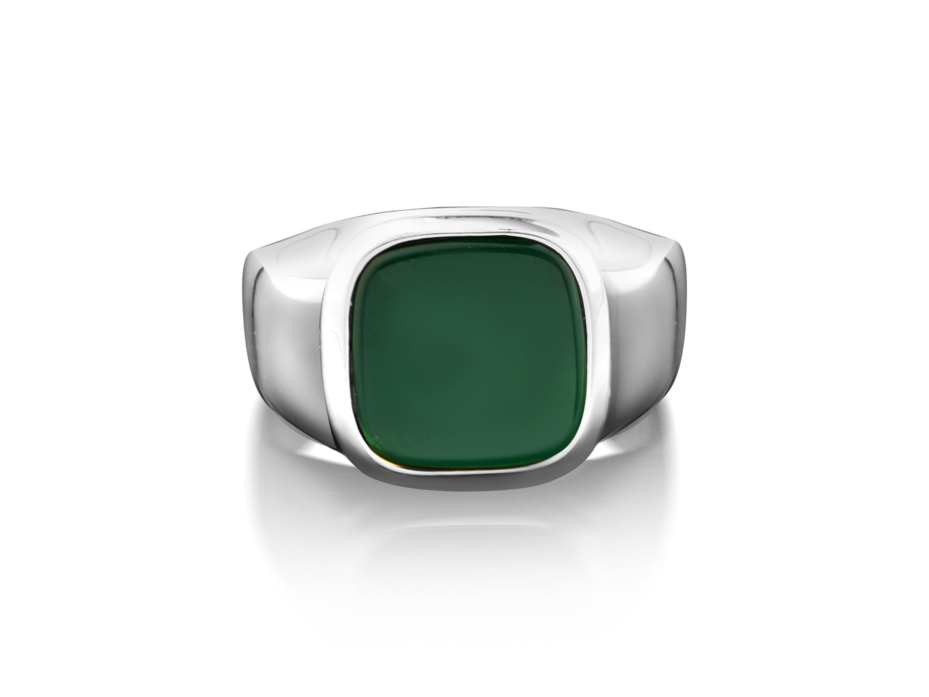 【激安通販 オンラインショップ】日用品 925 Green Cut Cushion Top Flat With Ring Silver Sterling アクセサリー