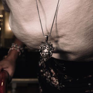 Angry Gorgon Medusa Handmade Sterling Silver Men Charm Necklace, Greek Mythology Medusa Silver Jewelry, Medusa Pendant, Mythology Necklace