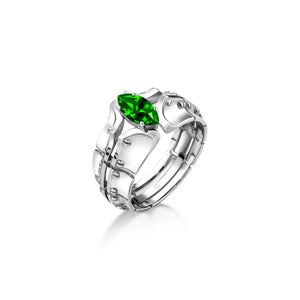 Marquise cut green emerald futuristic men ring in silver, Unique mens emerald ring for statement, Extraordinary ring, Green jade stone ring