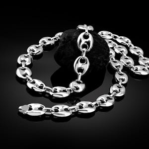 Marina chain necklace in sterling silver, Mariner mens chain gift pendant, Puffed silver chain, Everyday chain pendant, Anniversary gifts
