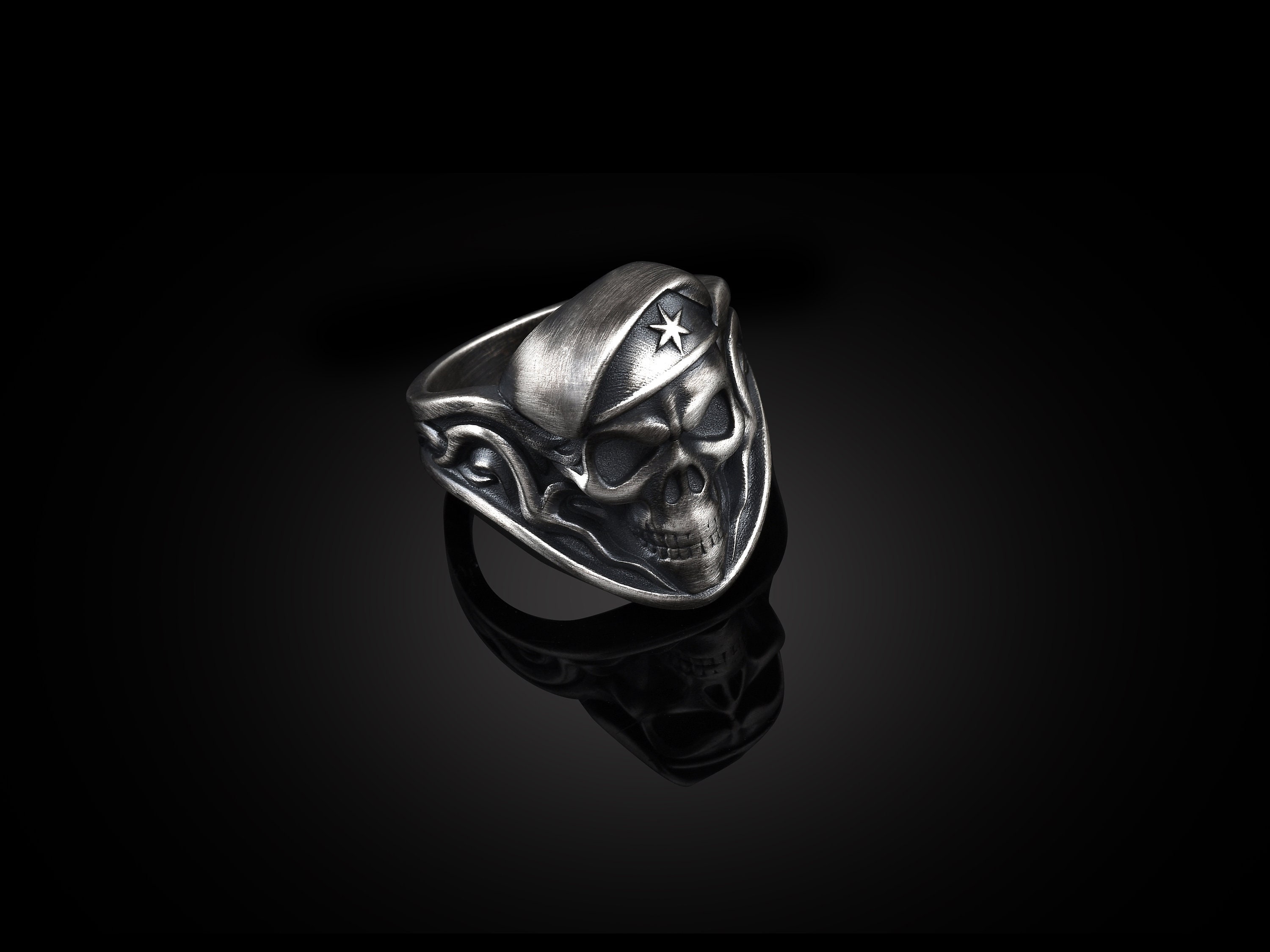 Signet Skull Ring Sterling Silver Biker Jewelry Oxidized | Etsy