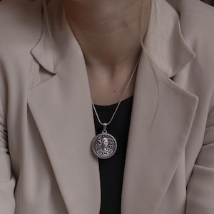 Gorgon medusa handmade pendant necklace in sterling silver, Greek myhology necklace for girlfriend, Engraved necklace