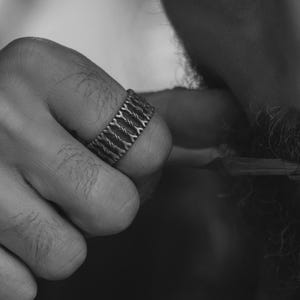 Bones Handmade Sterling Silver Men Band Ring, Skull Bones Men Gothic Ring, Stackable Biker Ring, Men Gothic Jewelry, Anniversary Gift