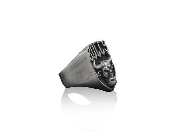Chevaliere taureau en argent sterling pour homme bague homme taureau zodiaque taureau bague horoscope bijoux taureau bague gravee bague animal cadeaux pour homme Etsy France