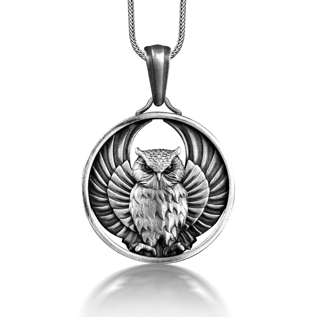 Patron Bird of Athena Owl Pendant, Ancient Owl Necklace in 925 Silver