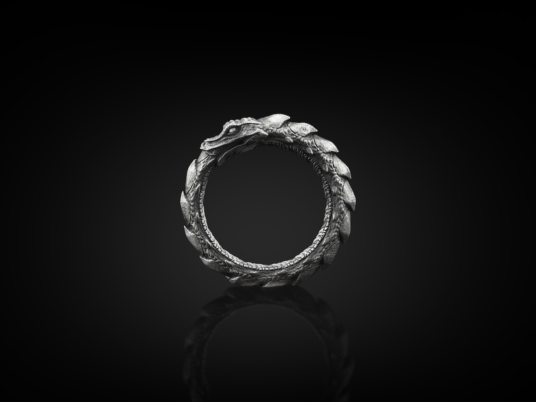 Ouroboros Dragon Handmade Sterling Silver Men Ring, Ouroboros Serpent Mythology Ring, Dragon Silver Men Jewelry, Silver Unique Ring For Men