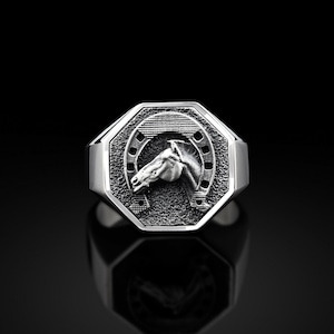 925 Silver Horse Signet Mens Ring, Handmade Horseshoe Man Ring, Polished Horseshoe Ring, Sterling Silver Wedding Men Jewelry, Ring For Mens