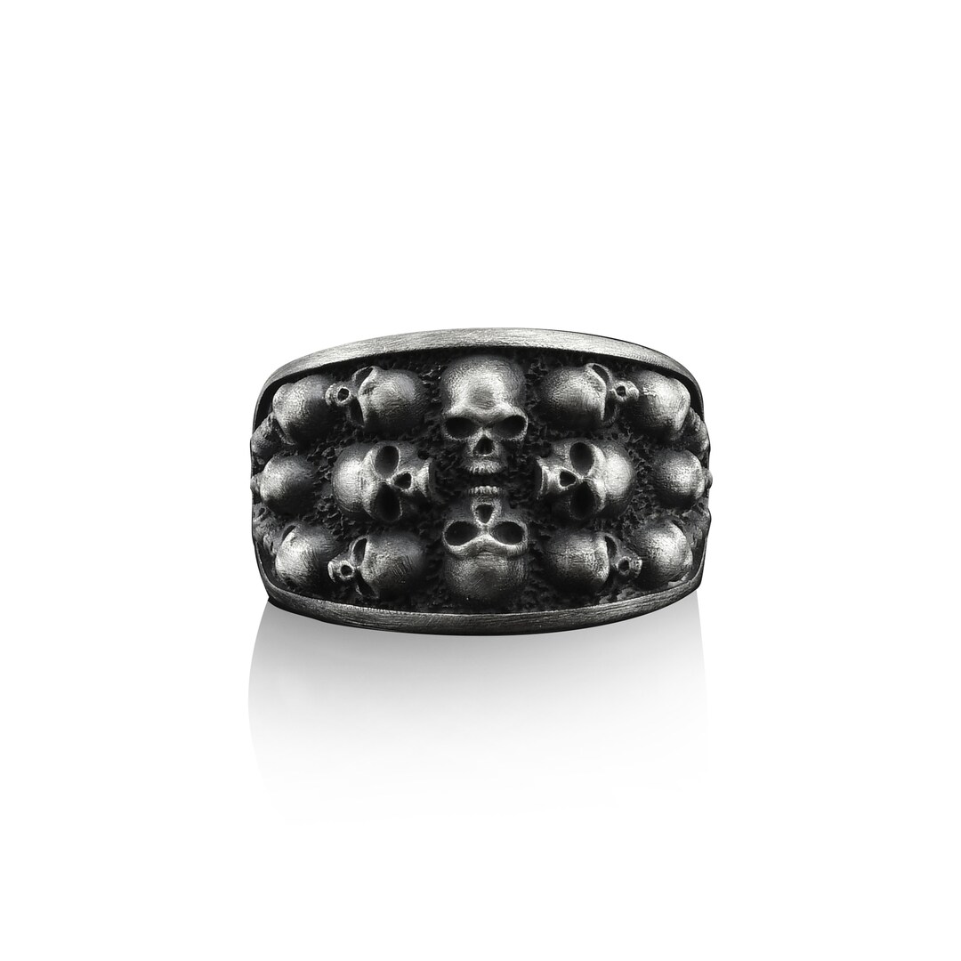 Skulls Handmade Sterling Silver Men Biker Ring, Skull Heads Silver ...