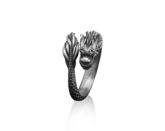 Snake Dragon Handmade Sterling Silver Men Adjustable Ring, Dragon Mythology Jewelry, Animal Ring, Minimalist Ring, Gothic Ring, Ring For Men