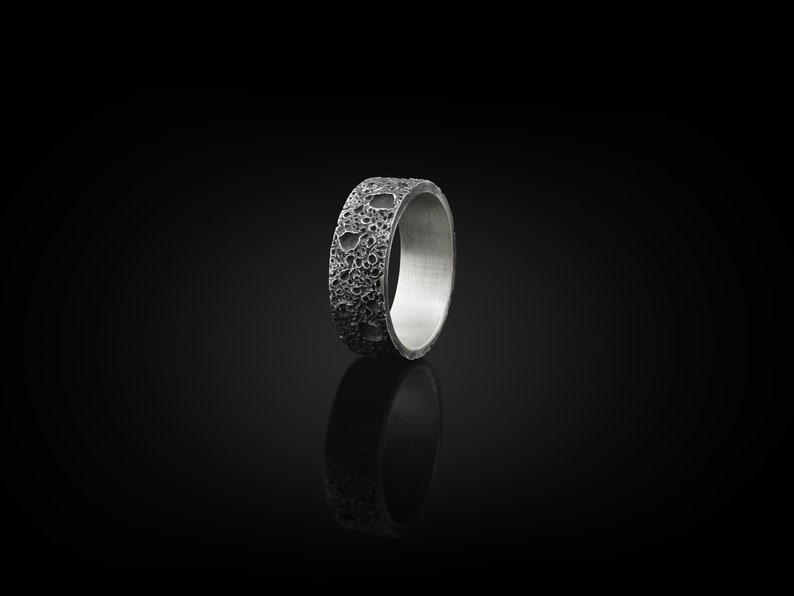 Moon Surface Handmade Sterling Silver Men Ring, Silver Moon Craters Men Wedding Ring, Moon Surface Men Wedding Band, Engagement Promise Ring 
