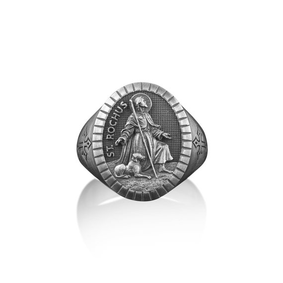 Anillo de sello de San Roco para hombres en plata de ley anillo